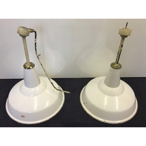 124A - A pair of vintage enamel pendant industrial Lightshades by 