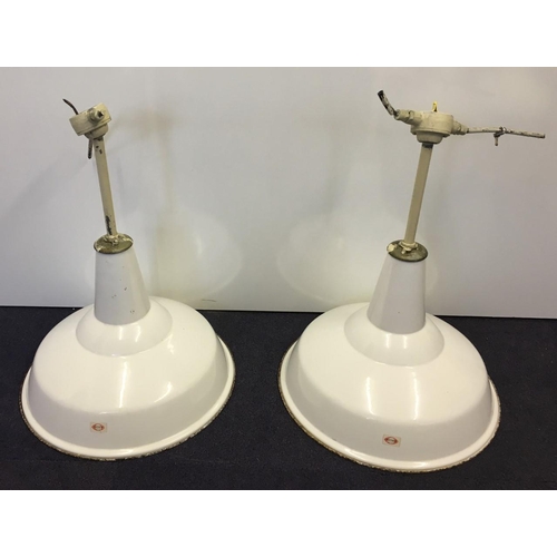 124B - A pair of vintage enamel pendant industrial Lightshades by 