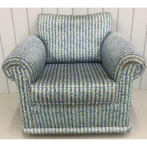154 - A good quality Armchair. Scroll arms and stripe-patterned fabric. Matching armrest covers included.
... 