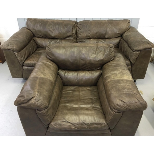 161 - A large, 2-seater, brown Leather Sofa & Chair. Dimensions (cm) H90/90 W225/115, D100/100.