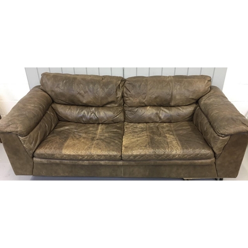 161 - A large, 2-seater, brown Leather Sofa & Chair. Dimensions (cm) H90/90 W225/115, D100/100.