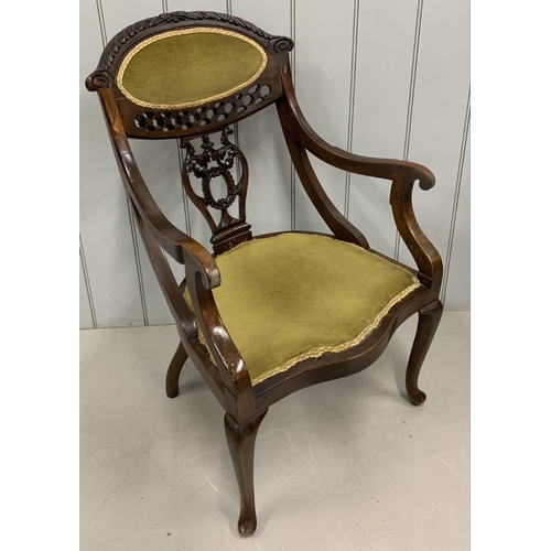 164F - Regency Armchair with carved backrest.
Dimensions(cm) H90 (38 to seat), W55, D63.