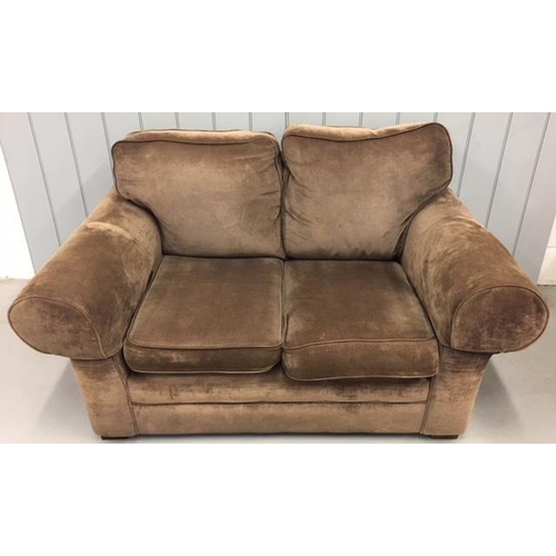 162 - A mink coloured, Dralon two-seater Sofa, with arm protectors.
Dimensions(cm) H87(46 to seat) W150 D9... 