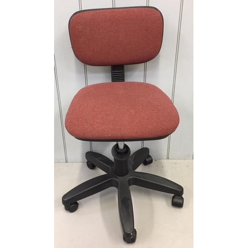 205 - A red fabric, height adjustable Office Swivel Chair.