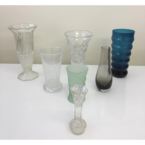 215 - A mixed lot of cut glass & coloured glass Vases. Seven in total.
