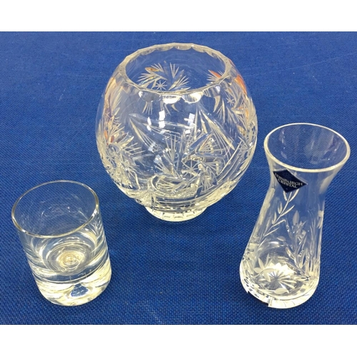 219 - Three pieces of crystal Glassware, consisting of a vase, Bourbon glass & bowl.