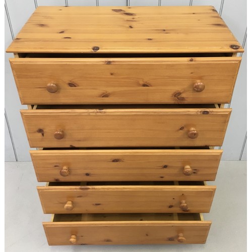 110 - A Pine veneered, Chest of five Drawers.
Dimensions(cm) H108 W81 D44