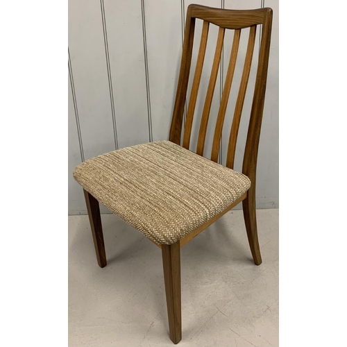 92 - A set of four, vintage, G-Plan chairs. Teak framed/slatted, with beige upholstered seats. Dimensions... 