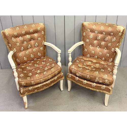 108 - A pair of antique, white painted, bedroom chairs.
Dimensions(cm) H80(36 to Seat), W57, D42