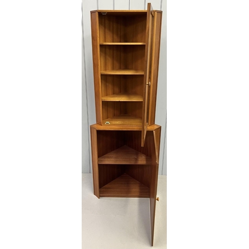 177 - A vintage, teak corner display cabinet. Dimensions(cm) H179, W69, D48.