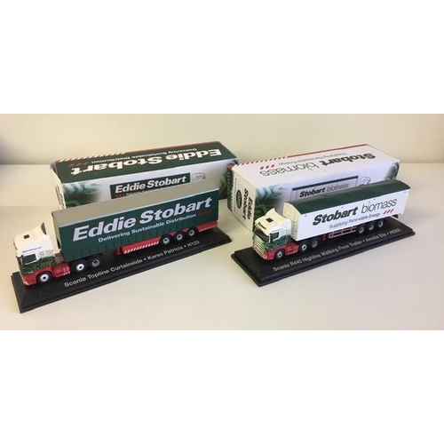 1166 - Two boxed, Atlas Editions Eddie Stobart models. Scania Topline Curtainside - Karen Patricia & Scania... 