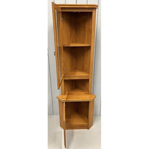 135 - A vintage, teak corner display cabinet.  Dimensions(cm) H182, W61, D50.