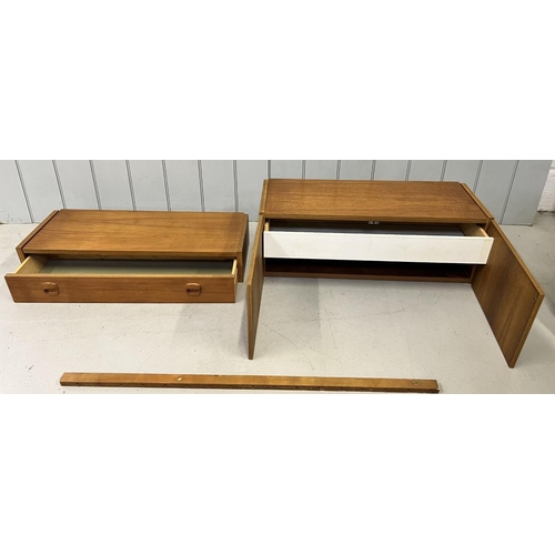 148 - A set of mid-century, teak, wall hanging shelves/cupboards/drawers.
Dimensions(cm) H28/14, W80/80, D... 