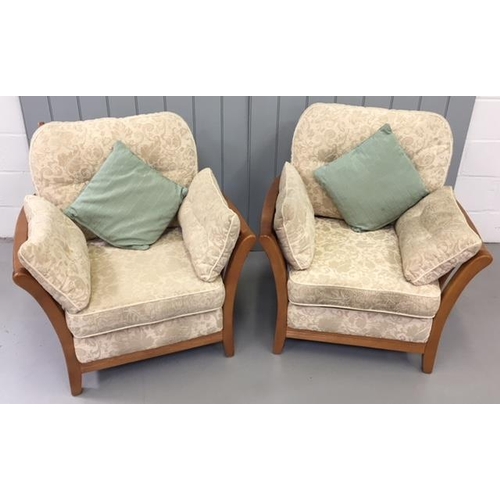 171 - A vintage, cottage style suite. Consists of a beige/patterned upholstered two-seater sofa, with two ... 