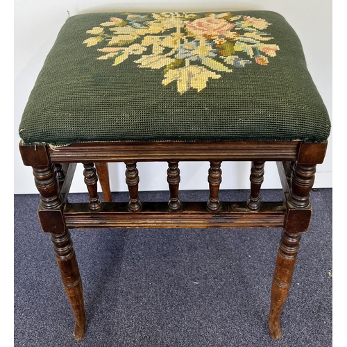 221 - A vintage, tapestry-upholstered piano stool.
Dimensions(cm) H55, W41, D33.