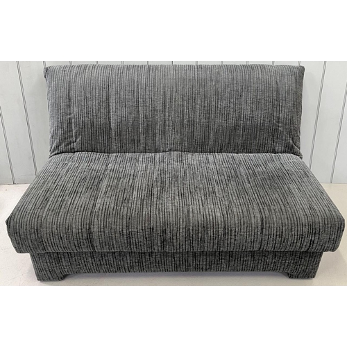 267 - A good quality, double sofabed. Two-tone blue striped fabric. Dimensions(as a sofa) H82, W144, D92