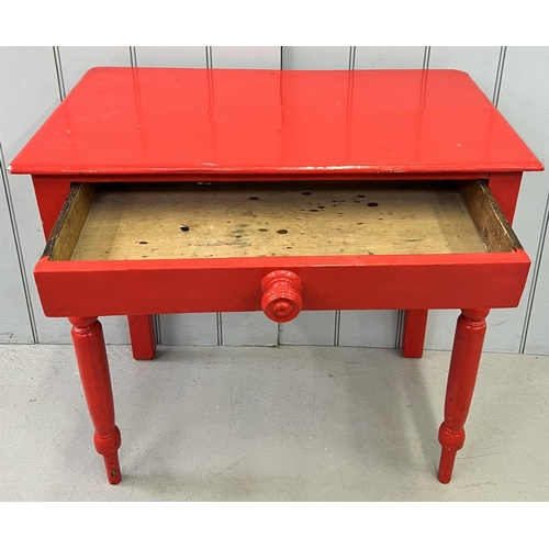 107 - A painted (red) console table, with single drawer. Dimensions(cm) H73, W75, D43.