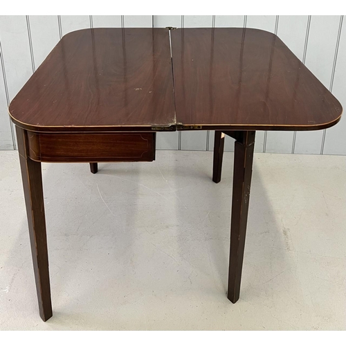 108 - A folding, gateleg, Edwardian card table. Some damage to one hinged area. Dimensions(cm) H74, W90, D... 