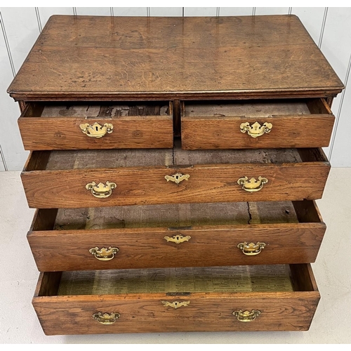 73 - A Victorian, oak chest of drawers. Two over four, graduated drawers, with brass handles & key covers... 