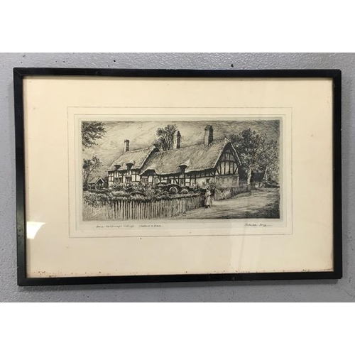 369 - ADRIAN KEITH GRAHAM HILL (BRITISH 1895-1977). 'Anne Hathaway's Cottage', signed/framed etching. Fram... 