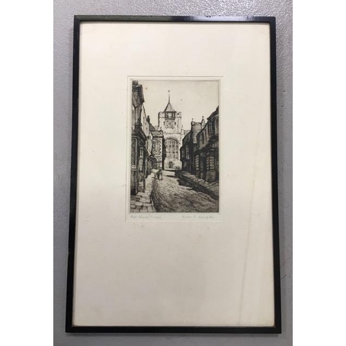 366 - ERNEST LLEWELLY HAMPSHIRE (BRITISH 1882-1944). 'rye Church, Sussex', signed/framed etching. Framed d... 