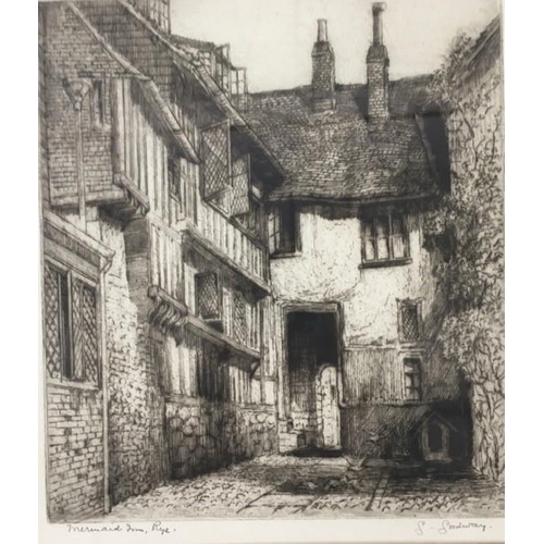 358 - GEORGE GOODWAY. 'The Mermaid Inn, Rye', signed/framed etchings, c. early 1900's. Framed dimensions (... 