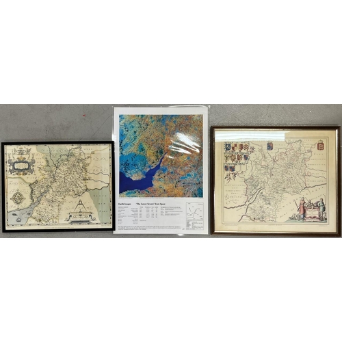 307 - A selection of vintage maps (framed & unframed). Includes Warwickshire, Gloucestershire etc. Nine in... 