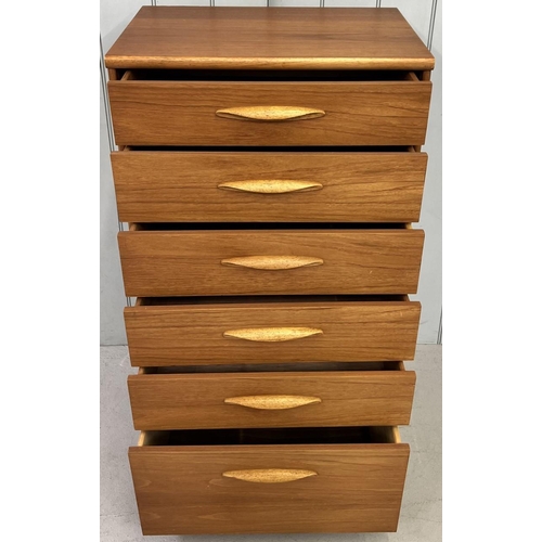 145 - A mid-century, teak, tall chest of six drawers, by Austinsuite. Dimensions(cm) H116, W64, D43.