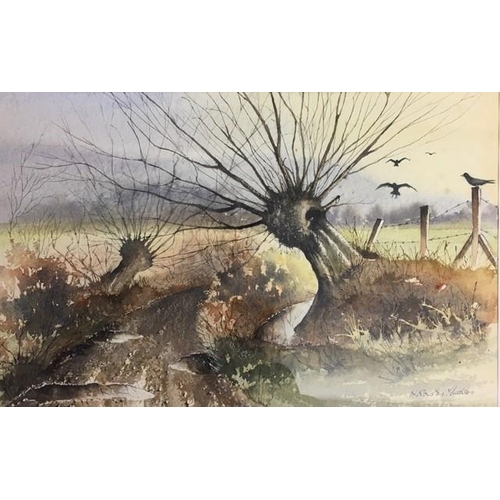 338A - H ROYSTON HUDSON (BRITISH) 'Winter Willows', signed/framed watercolour. Framed dimensions (cm) 64x49... 