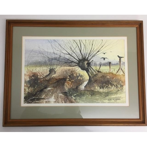 338A - H ROYSTON HUDSON (BRITISH) 'Winter Willows', signed/framed watercolour. Framed dimensions (cm) 64x49... 