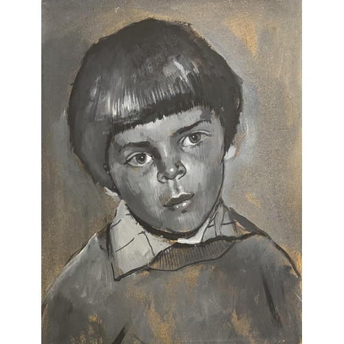 335A - JOHN CHERRINGTON (BRITISH 1931-2015) portrait of a child, signed/framed gouache from 1998. Framed di... 