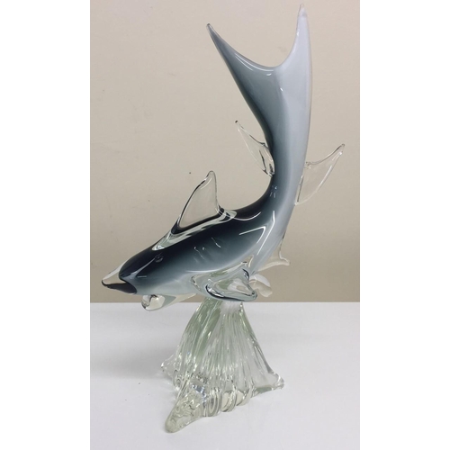 268 - A mid-century, 'Murano' glass shark figurine. 29cm tall and 18cm wide.