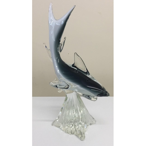 268 - A mid-century, 'Murano' glass shark figurine. 29cm tall and 18cm wide.
