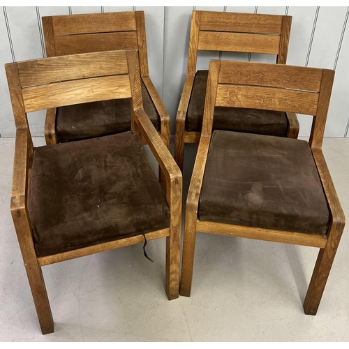 A set of four vintage, oak dining chairs, with upholstered seat