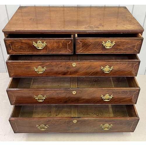 89 - An Edwardian, mahogany chest of drawers. Two narrow, over three graduating drawers. Brass handles & ... 