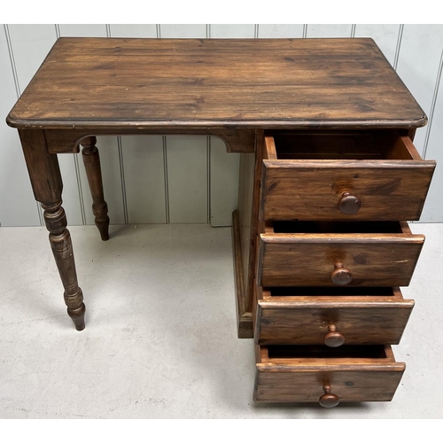 107 - A stained pine desk with 4 drawers. 
Dimensions(cm): H77 W92 D41