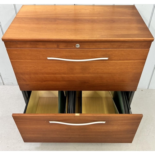 111 - A two-drawer office chest, with suspension files. Cherry coloured top/front. Dimensions(cm) H86, W81... 