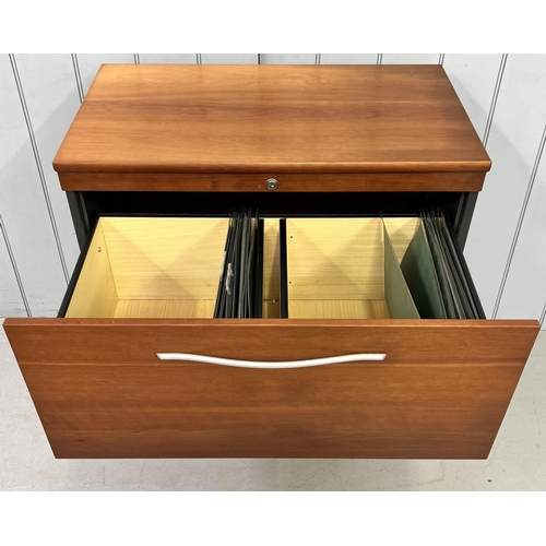 111 - A two-drawer office chest, with suspension files. Cherry coloured top/front. Dimensions(cm) H86, W81... 