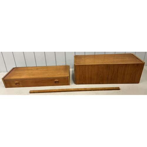 126 - A set of mid-century, teak, wall hanging shelves/cupboards/drawers.
Dimensions(cm) H28/14, W80/80, D... 