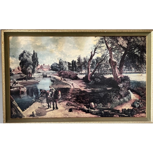 381 - A collection of 3 vintage framed prints on board, all depicting village scenes.