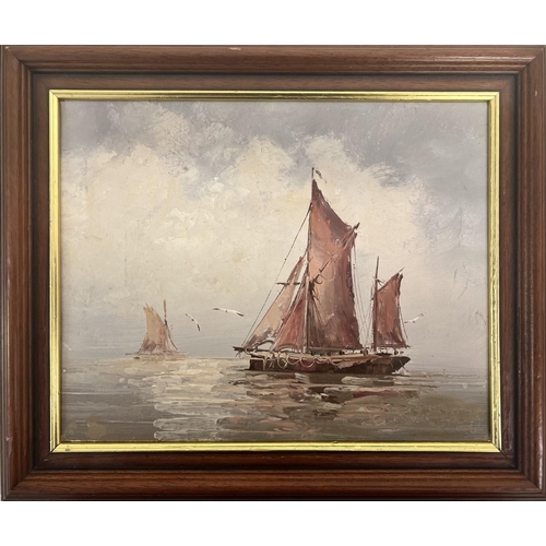 382 - A framed oil on canvas, depicting a pair of ships at sea, after artist 'L. Alexis'.
Framed Dimension... 