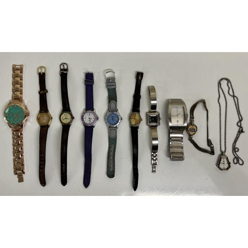 396 - A collection of 10 ladies watches. Includes Carvel Quarts Necklace, stainless steel Next watch, DKNY... 