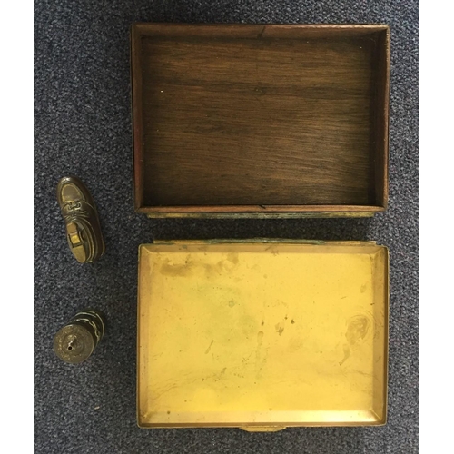 479 - A mixed lot of smoker's items. A brass 'boot' lighter, brass & enamel vesta case, together with a 'S... 