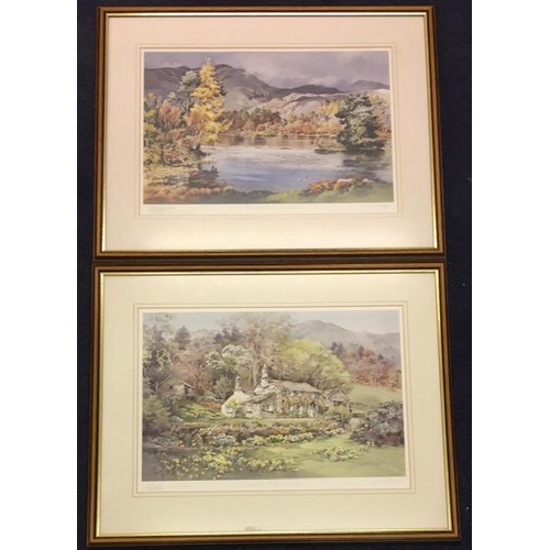 384J - Two signed, framed prints by Judy Boyes. Wyke Cottage, Daffodil Time & Woodland Footpath. Framed dim... 