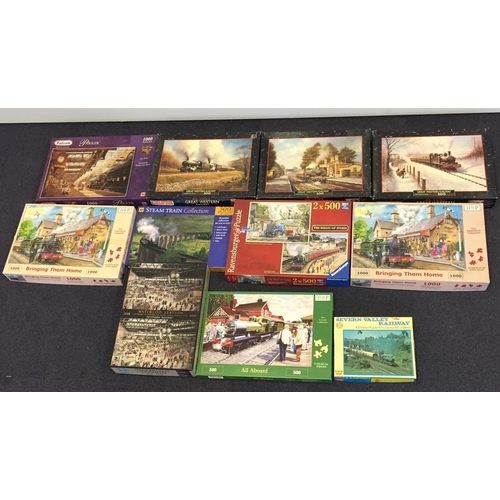 2477 - A mixed lot of 11 jigsaws. Various manufacturers, all rail themed. Unchecked for completeness, but m... 