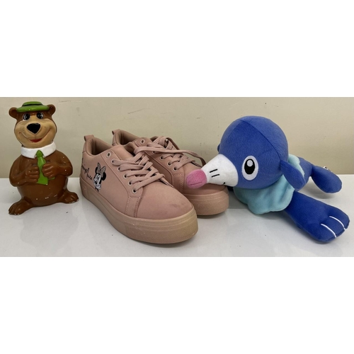 2503 - A pair of, size 6, Minnie Mouse trainers. A                                 Yogi Bear piggybank. Tog... 