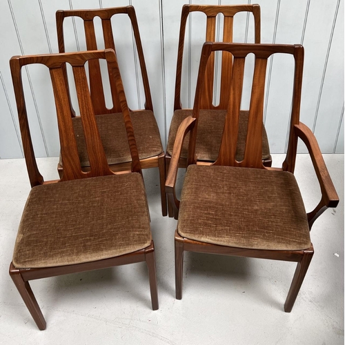 A set of four, midcentury, Nathan teak dining chairs, including one