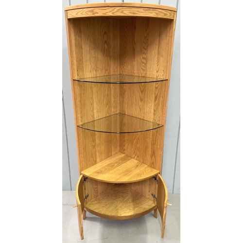 53 - An oak corner display cabinet, with glass shelves & light, originally from Marks & Spencer. Dimensio... 