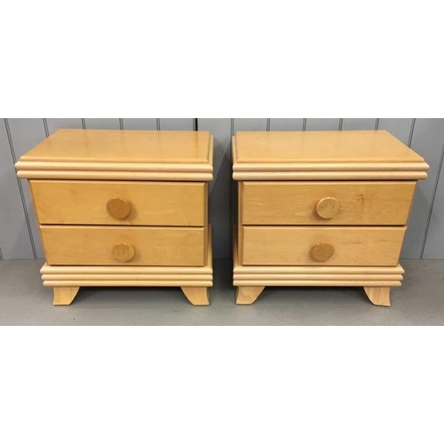 75 - A tall, Art-Deco style tall chest of five drawers, with a matching pair of two-drawer bedside cabine... 