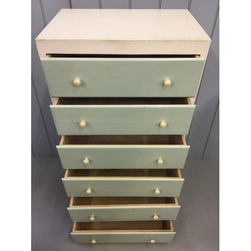 91 - A vintage, painted chest of six drawers. Dimensions(cm) H112, W61, D41.